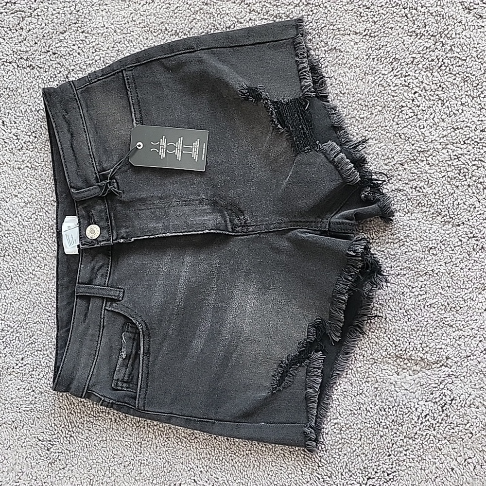 Washed Black Denim Shorts